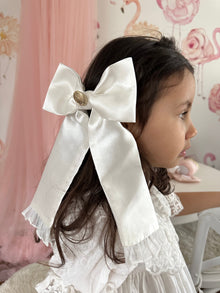 Girl | Satin Tuxedo Hair Bow | White