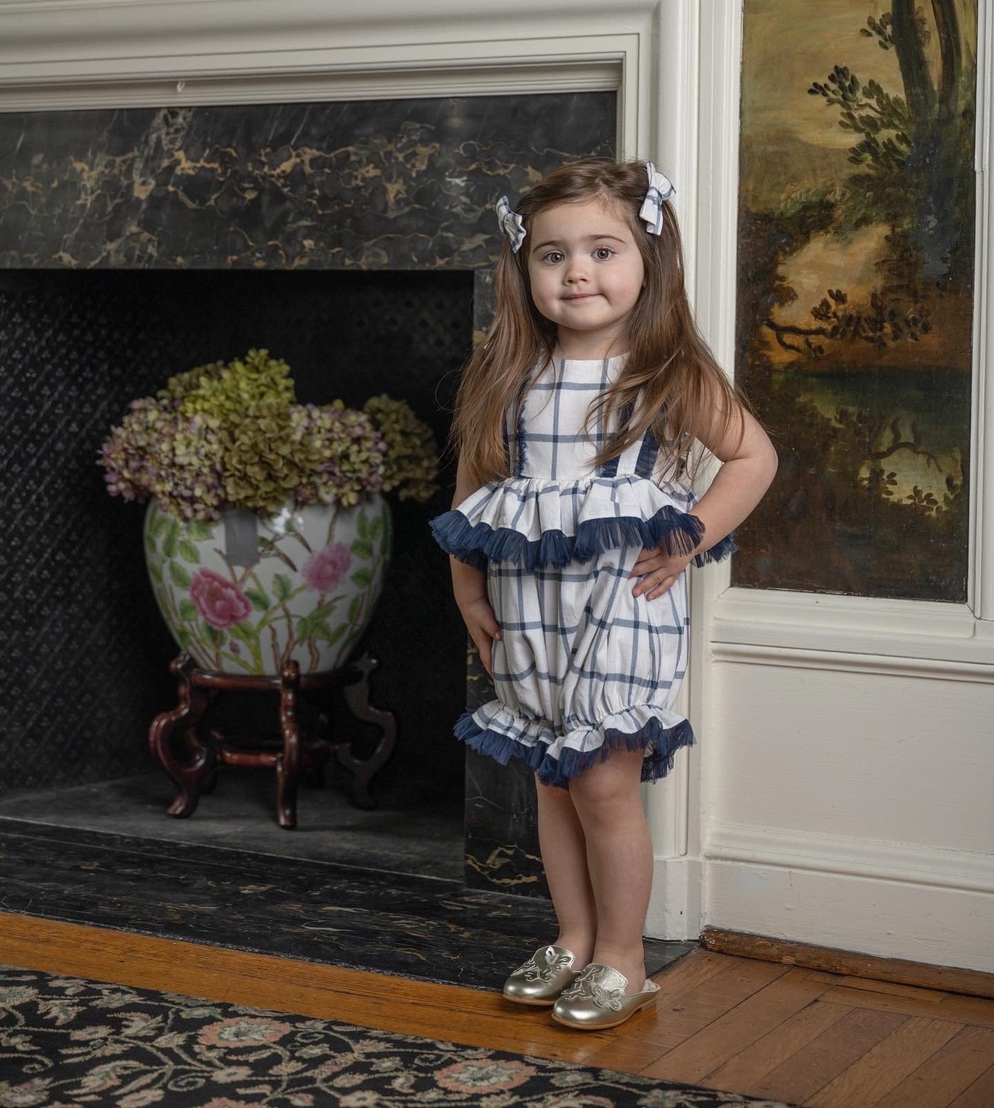 Girl | Checkered Linen Pigtail Bows | White