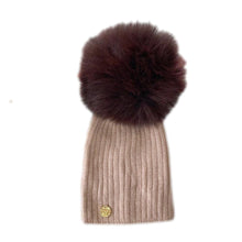 Unisex | Misha Ribbed Angora Hat Fur Pom | Beige x Brown