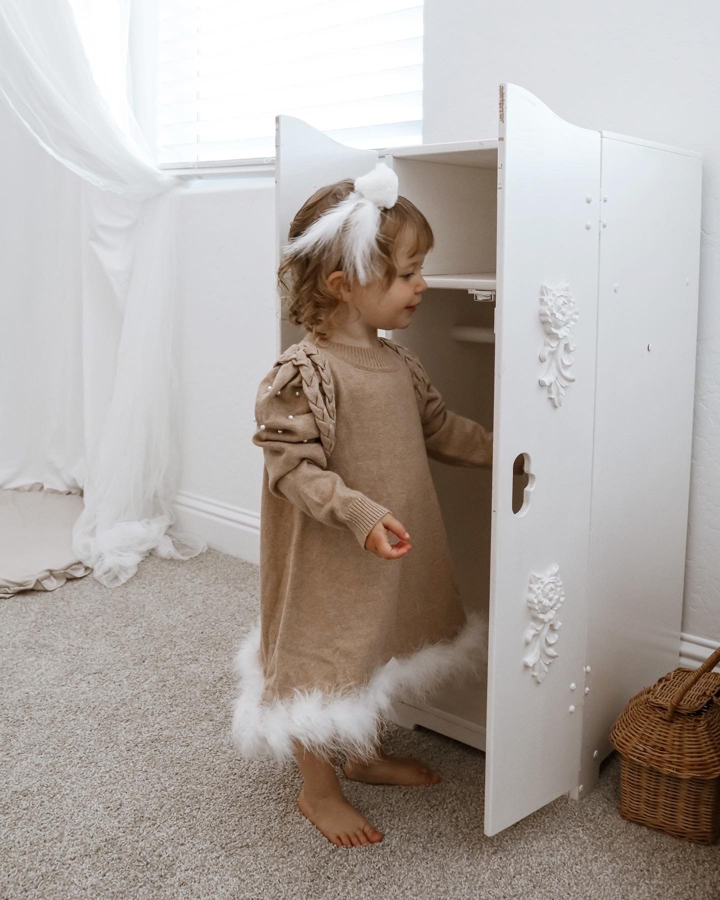 Girl | Anna Knit Dress with Feathered Hem | Beige