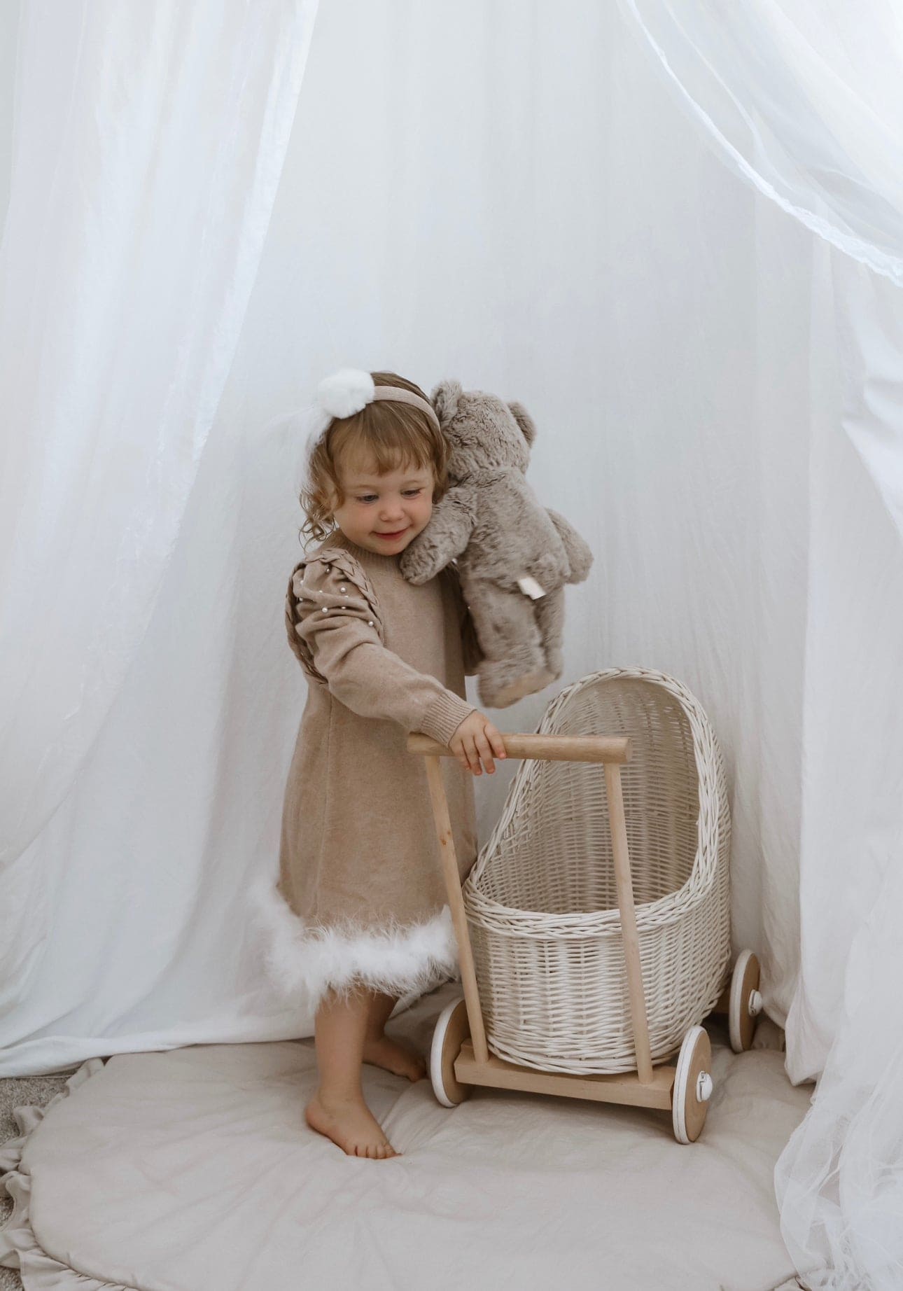 Girl | Anna Knit Dress with Feathered Hem | Beige