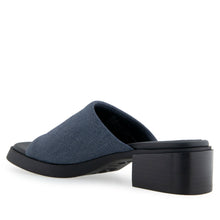Denise Sandal Block Heel | Dark Blue Stretch Fabric