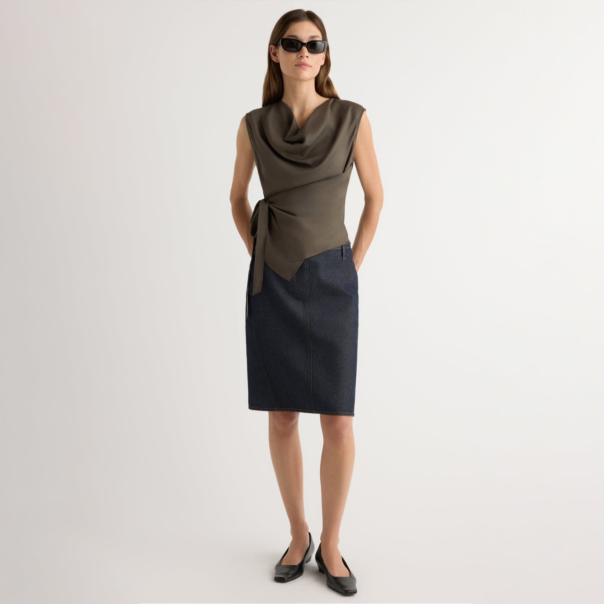 Renee | Johanna Knee-Length Denim Skirt in Size Extra Small