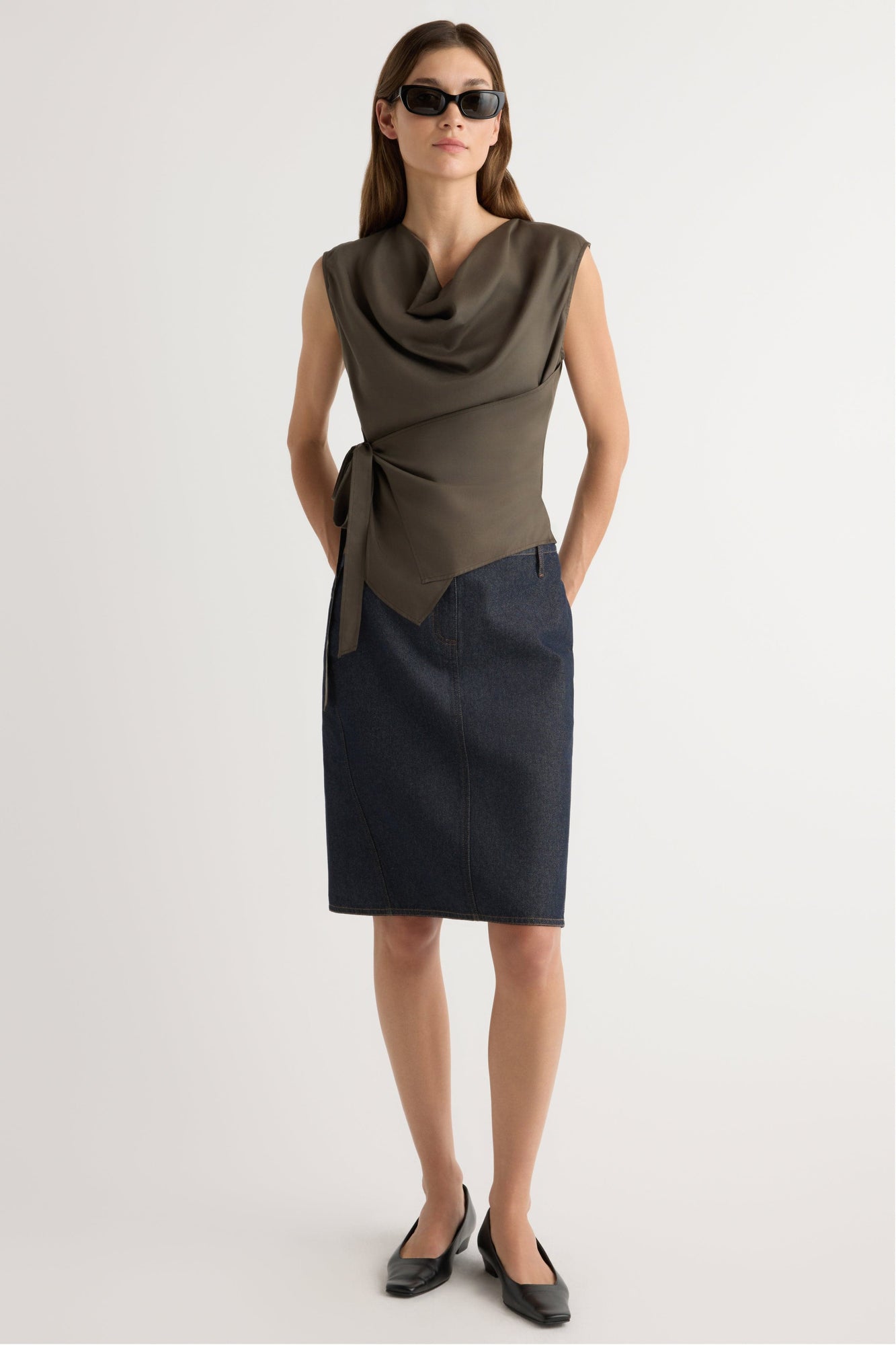 Renee | Johanna Knee-Length Denim Skirt in Size Extra Small