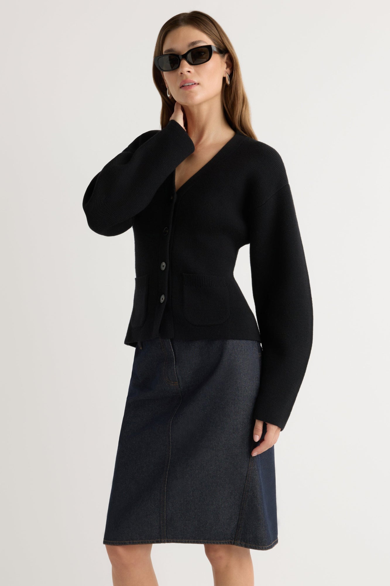 Renee | Johanna Knee-Length Denim Skirt in Size Extra Small