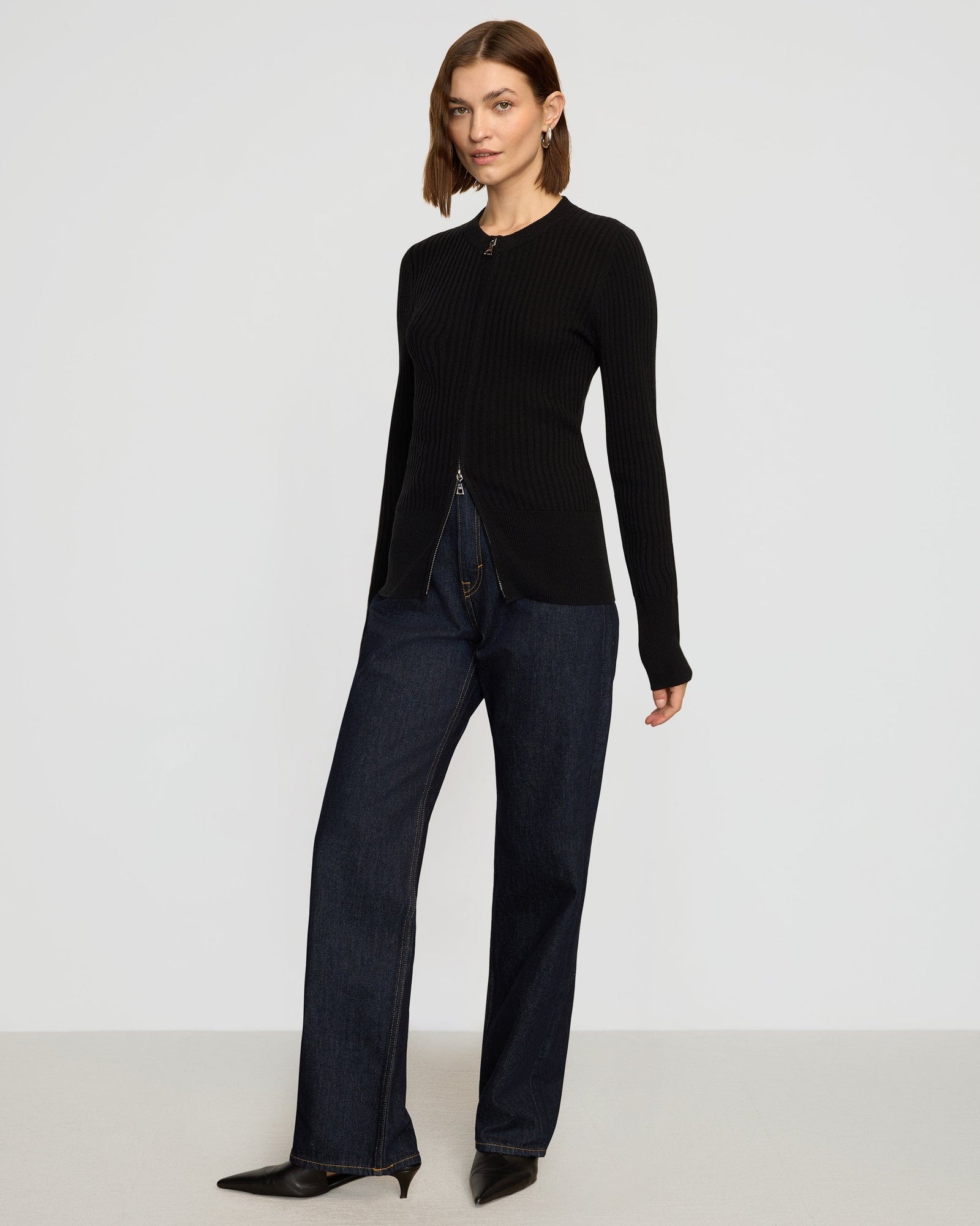Helena | Kayla Ribbed Two-Way Zip Sweater in Size Small