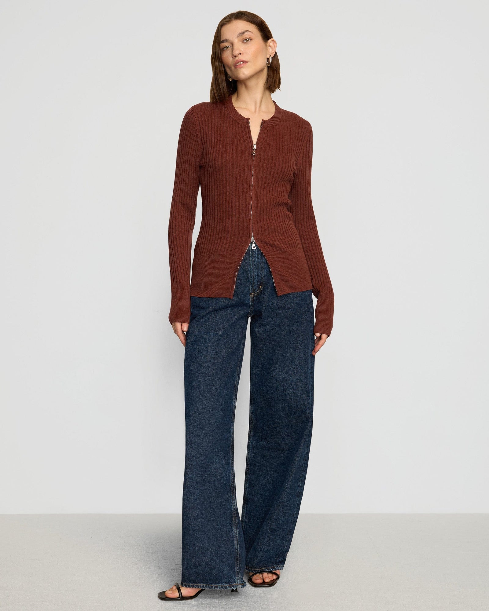 Helena | Kayla Ribbed Two-Way Zip Sweater in Size Small