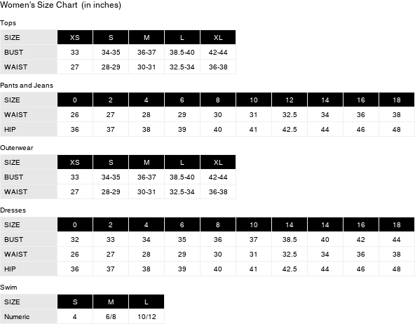Product size guide