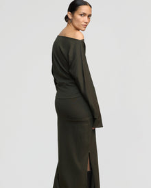 Charlotte | Kezia Off-Shoulder Satin Jersey Dress in Size Small