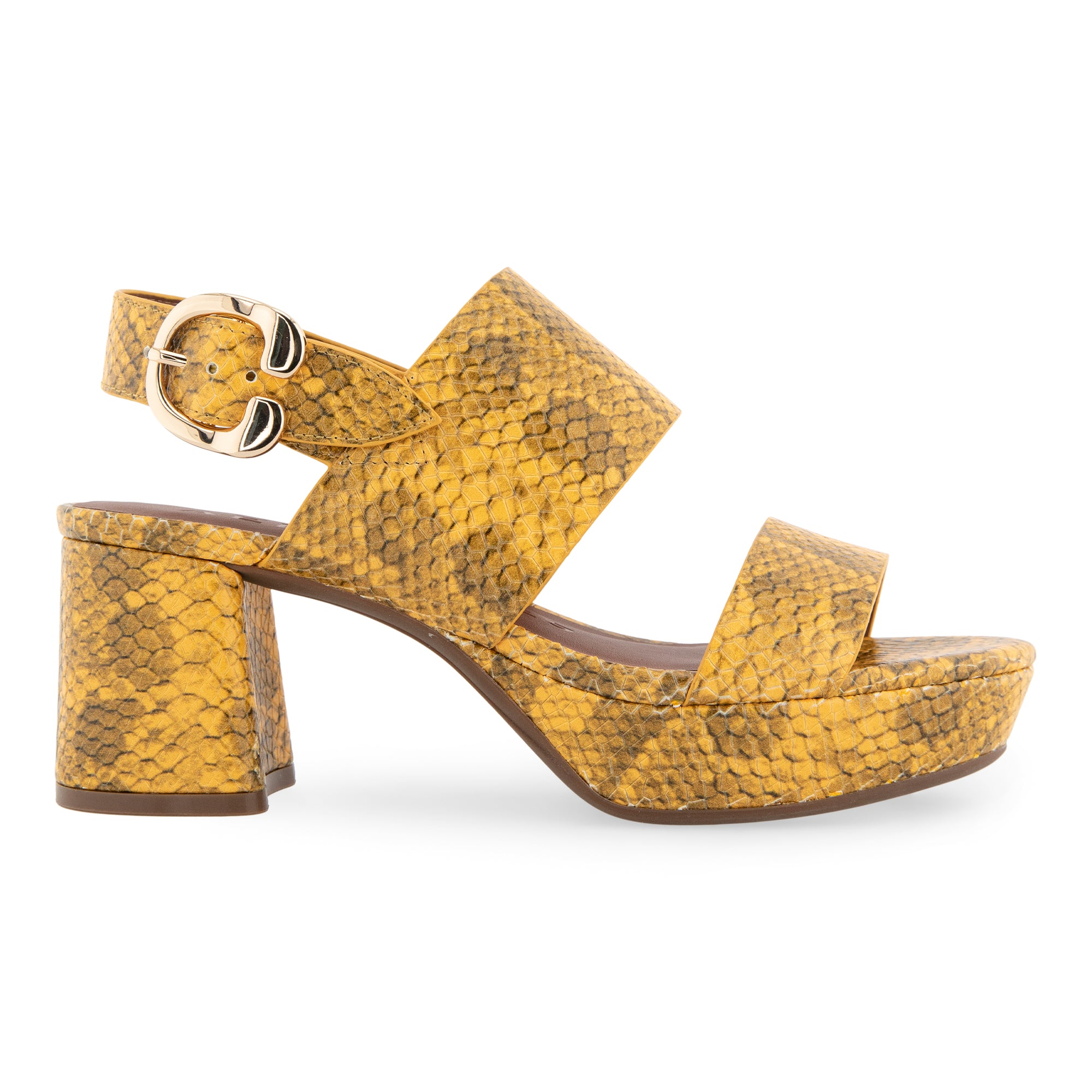 Camera Sandal Platform | Marigold Snake Print Leather