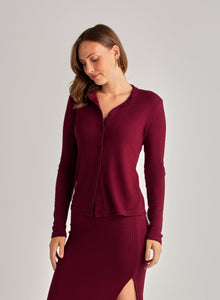 Knit Slim Fit Button Down | Deep Merlot