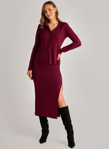 Knit Slim Fit Button Down | Deep Merlot