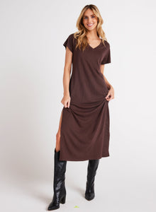 V-Neck Knit Maxi Dress | Chestnut Brown