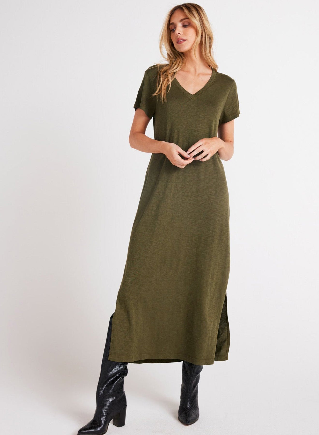Knit V-Neck Maxi Dress | Italian Herb