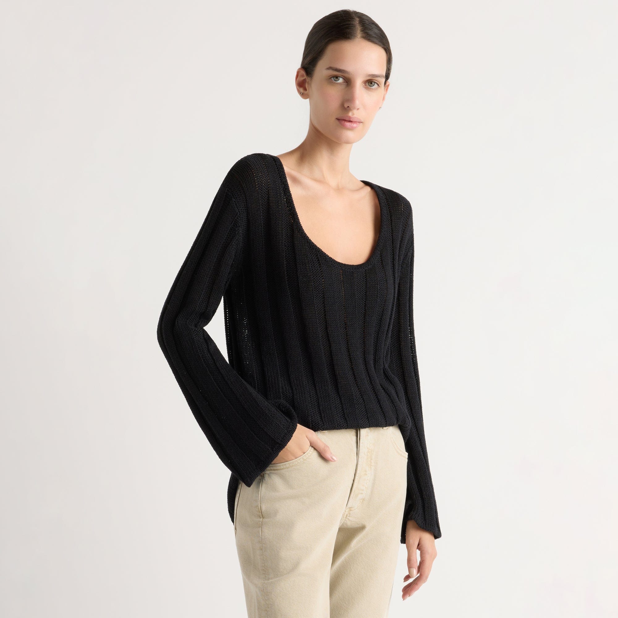 Karolina | Leah Ribbed Scoop-Neck Sweater in Size Extra Small