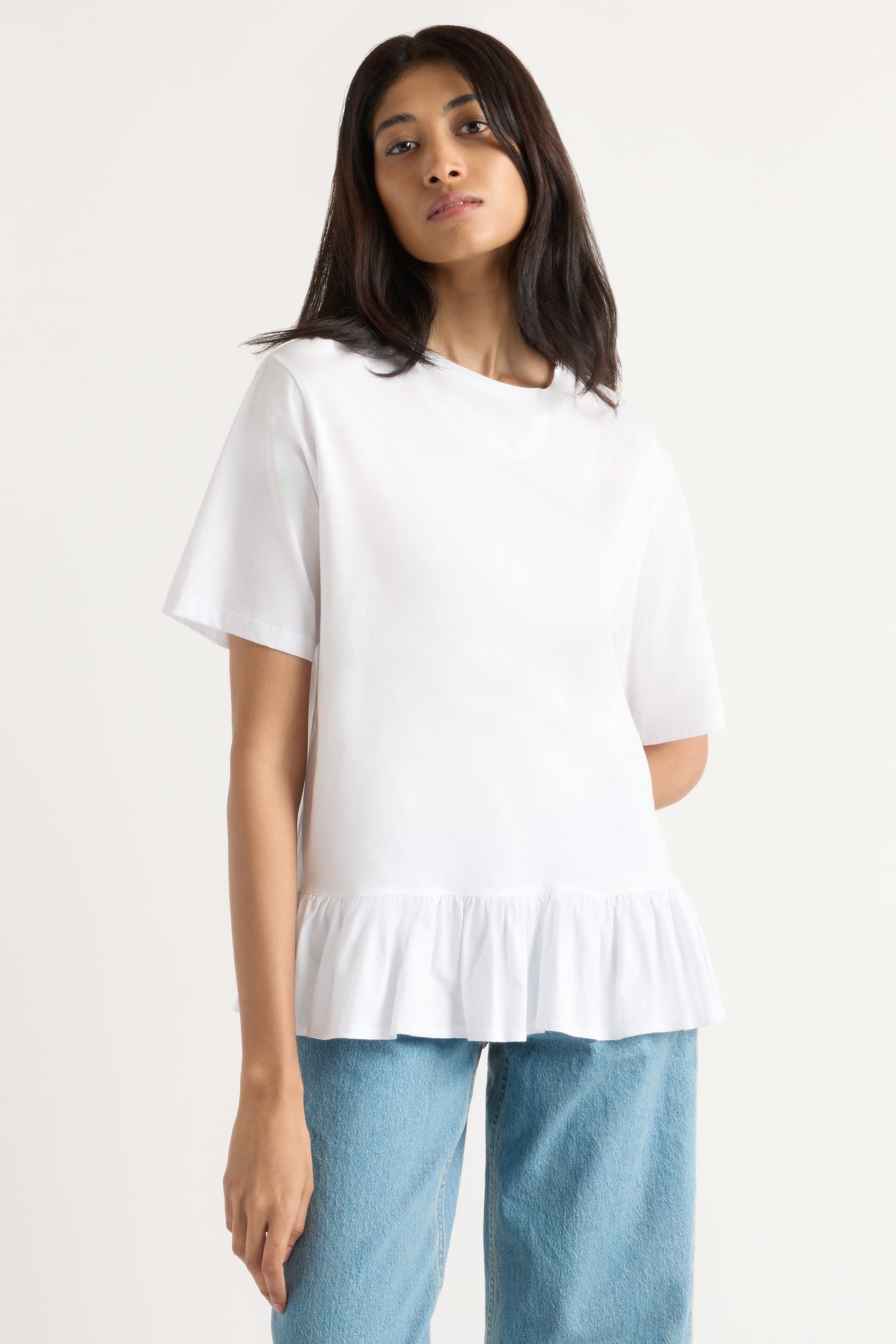 Arya | Leonie Organic Cotton Ruffled Tunic Tee in Size Small