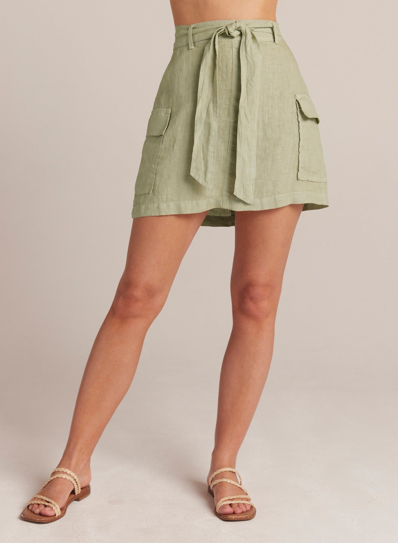 Linen Cargo Mini Skirt | Pale Palm