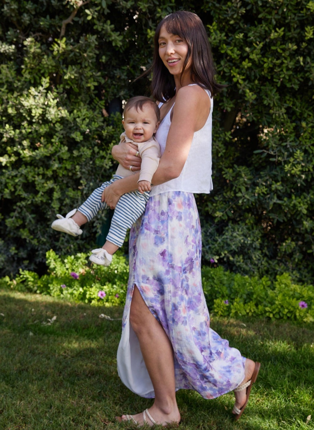 Linen Side Slit Maxi Skirt | Iris Floral Print