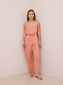 Linen Tie Back Jumpsuit | Coral Clay