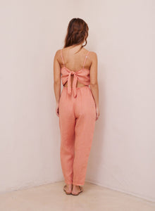 Linen Tie Back Jumpsuit | Coral Clay