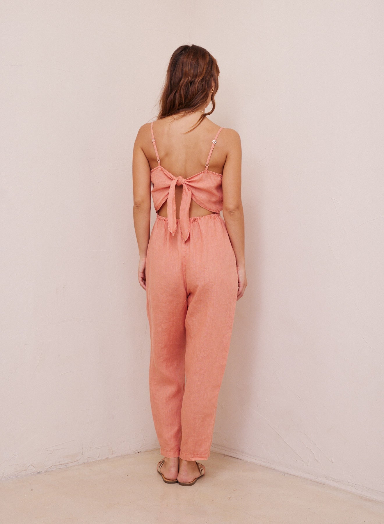 Linen Tie Back Jumpsuit | Coral Clay