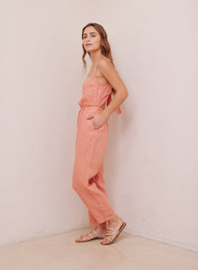 Linen Tie Back Jumpsuit | Coral Clay