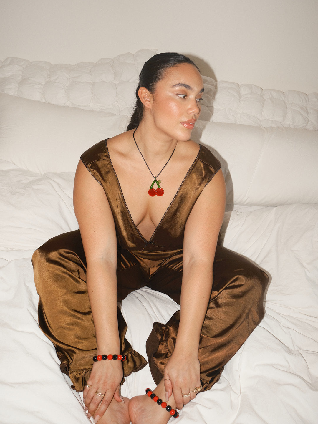 Lola Beaded Anklet | Red/Black