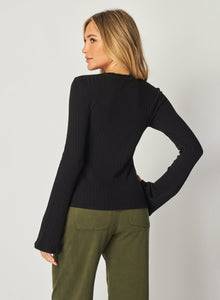 Long Bell Sleeve Rib Crew Tee | Black