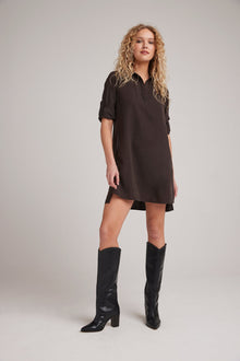 Long Sleeve A-Line Dress | Quartz Brown