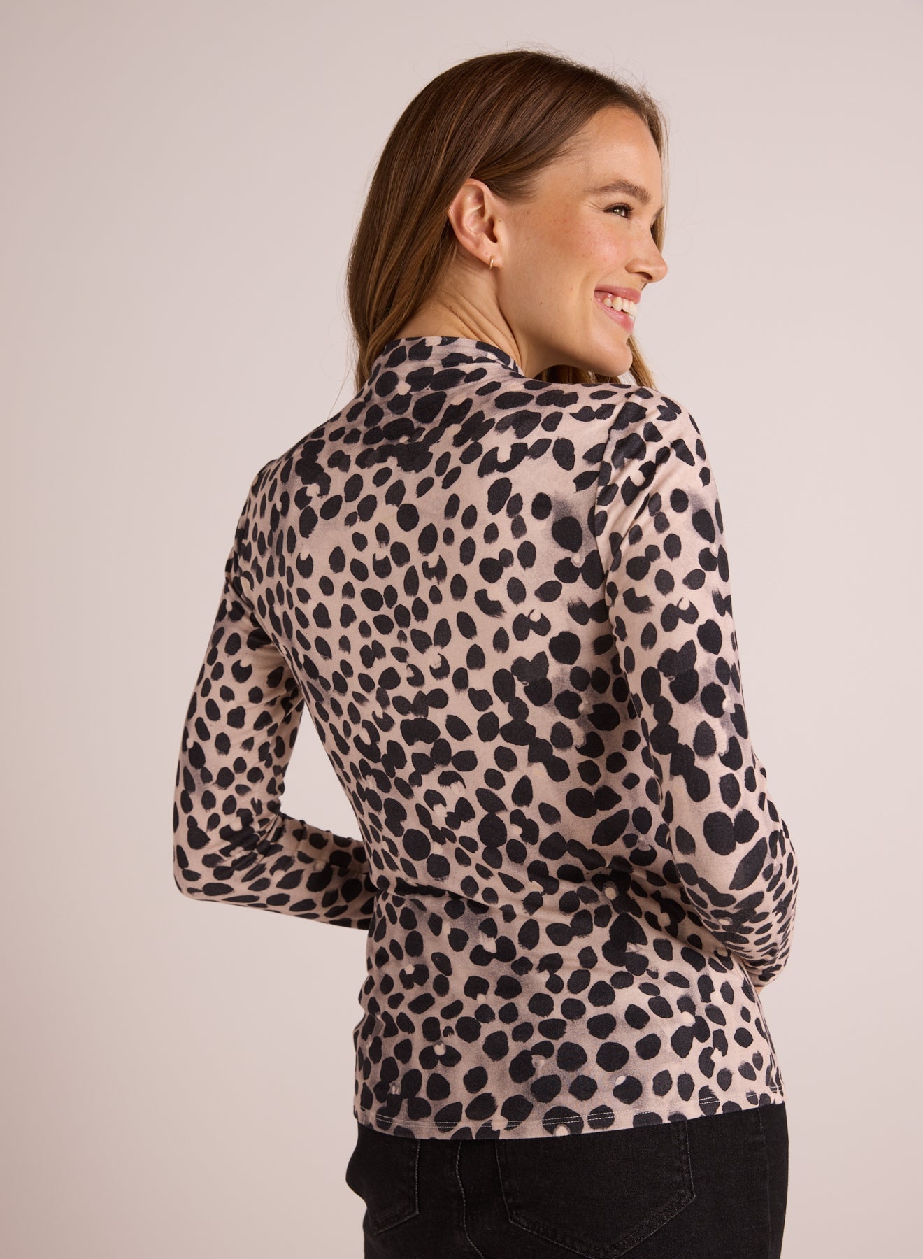 Long Sleeve Mock Neck Top | Winter Spots Print