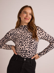 Long Sleeve Mock Neck Top | Winter Spots Print