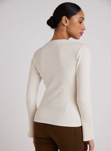 Long Bell Sleeve Rib Crew Tee | Winter White