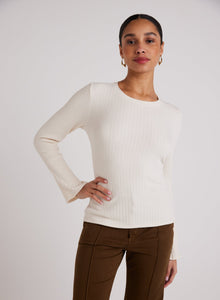 Long Bell Sleeve Rib Crew Tee | Winter White