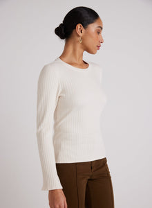 Long Bell Sleeve Rib Crew Tee | Winter White