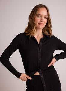 Long Sleeve Rib Mix Shirt | Black