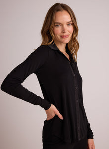 Long Sleeve Rib Mix Shirt | Black