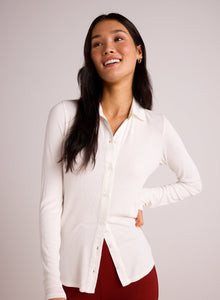 Long Sleeve Rib Mix Shirt | Winter White