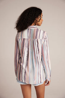 Long Sleeve Rounded Hem Button Down | Coastal Stripe Print