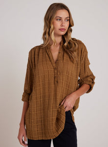 Long Sleeve Shirred Pullover | Topaz Gold