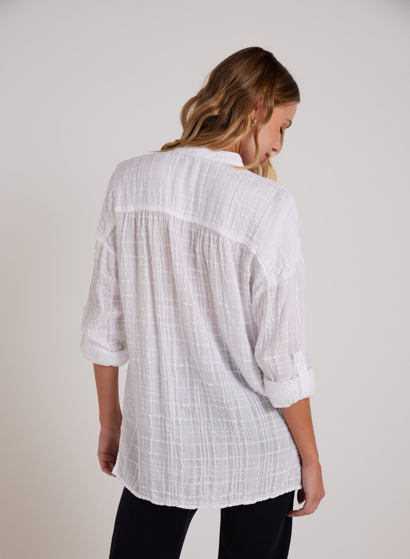 Long Sleeve Shirred Pullover | White