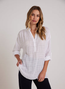 Long Sleeve Shirred Pullover | White
