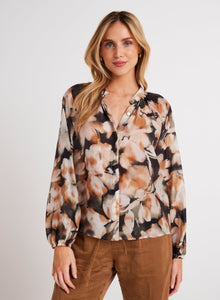 Long Sleeve Shirred Raglan Shirt | Harvest Floral Print