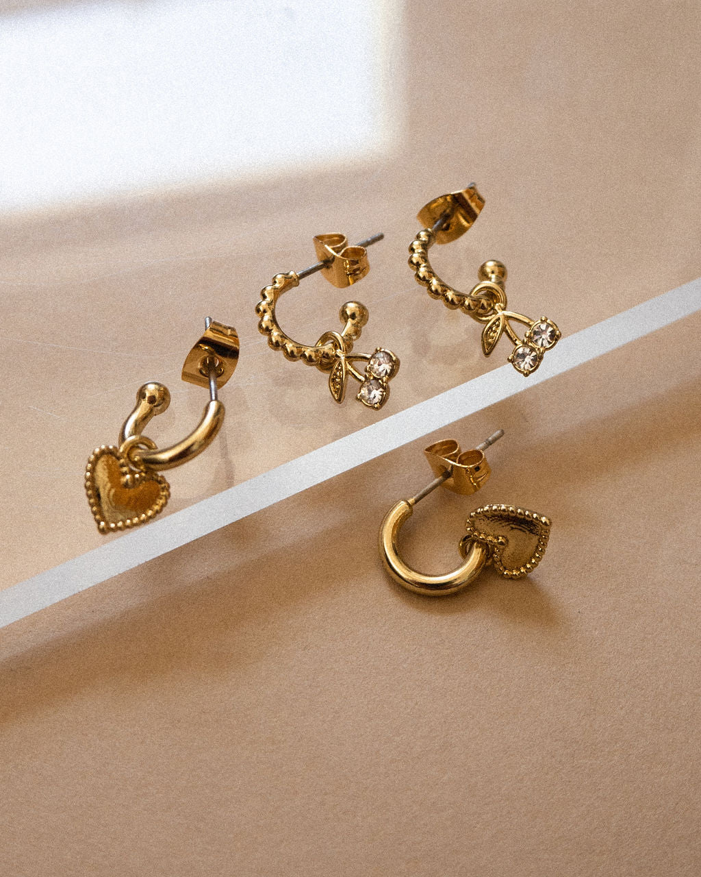 Cherry + Heart Studded Huggies | Silver | Swarovski Crystals