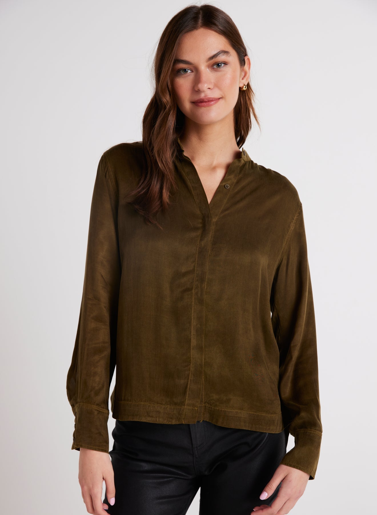 Mandarin Collar Button Down | Autumn Olive