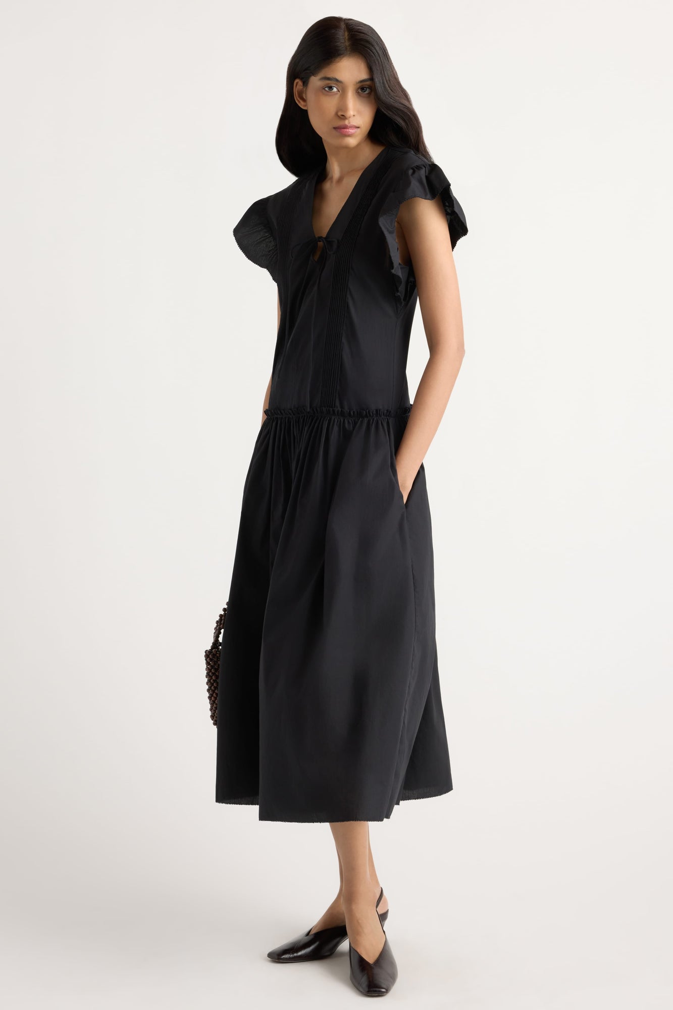 Arya  |  Margaux Ruffle-Sleeve Pleated Dress in Size Small in Size Small