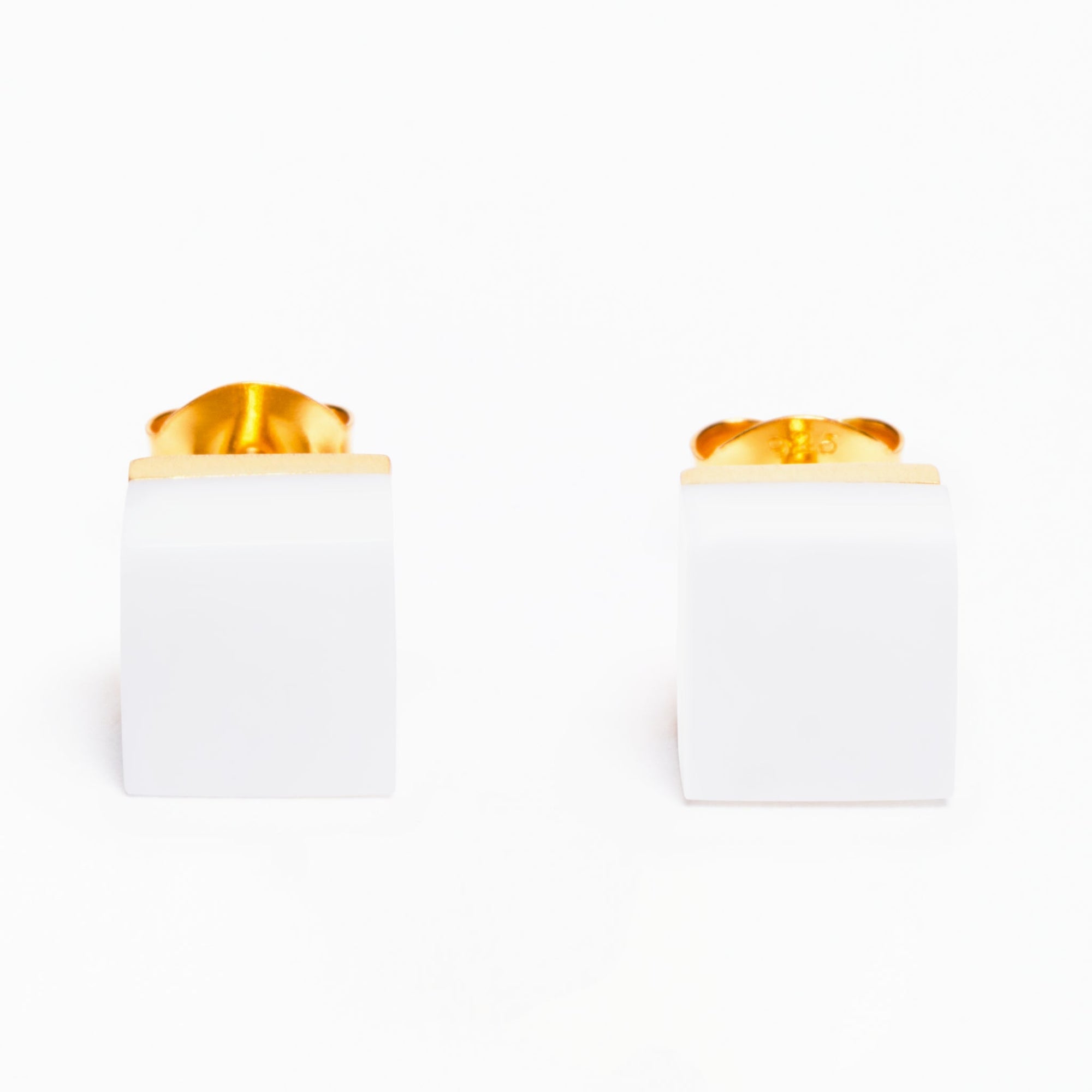 Cubic Earrings | 18K Gold-Plated on Brass | White Agate
