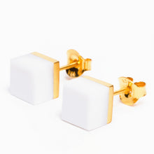 Cubic Earrings | 18K Gold-Plated on Brass | White Agate