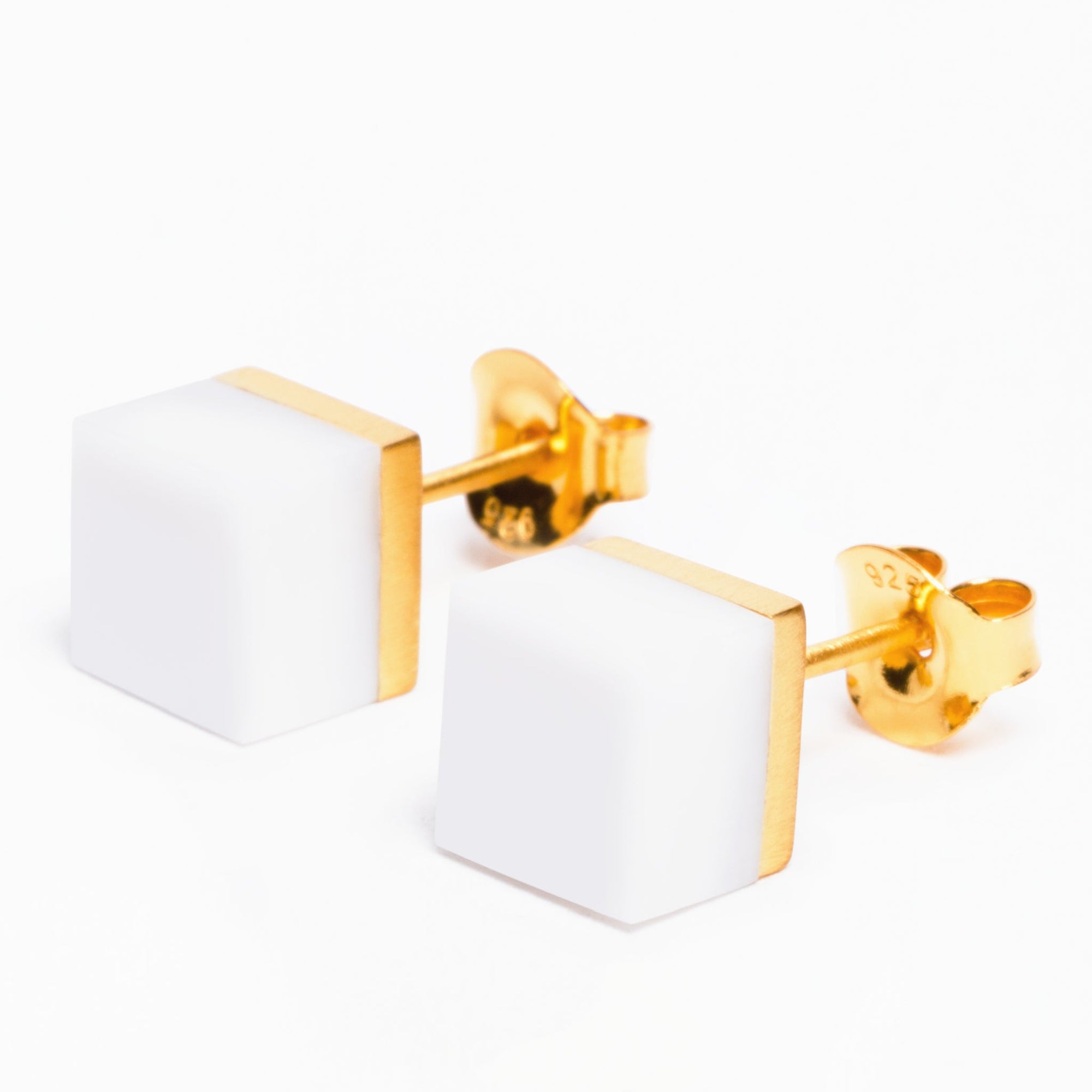 Cubic Earrings | 18K Gold-Plated on Brass | White Agate