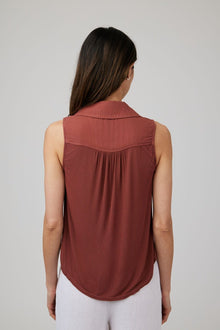 Mixed Sleeveless Button Down | Beachwood