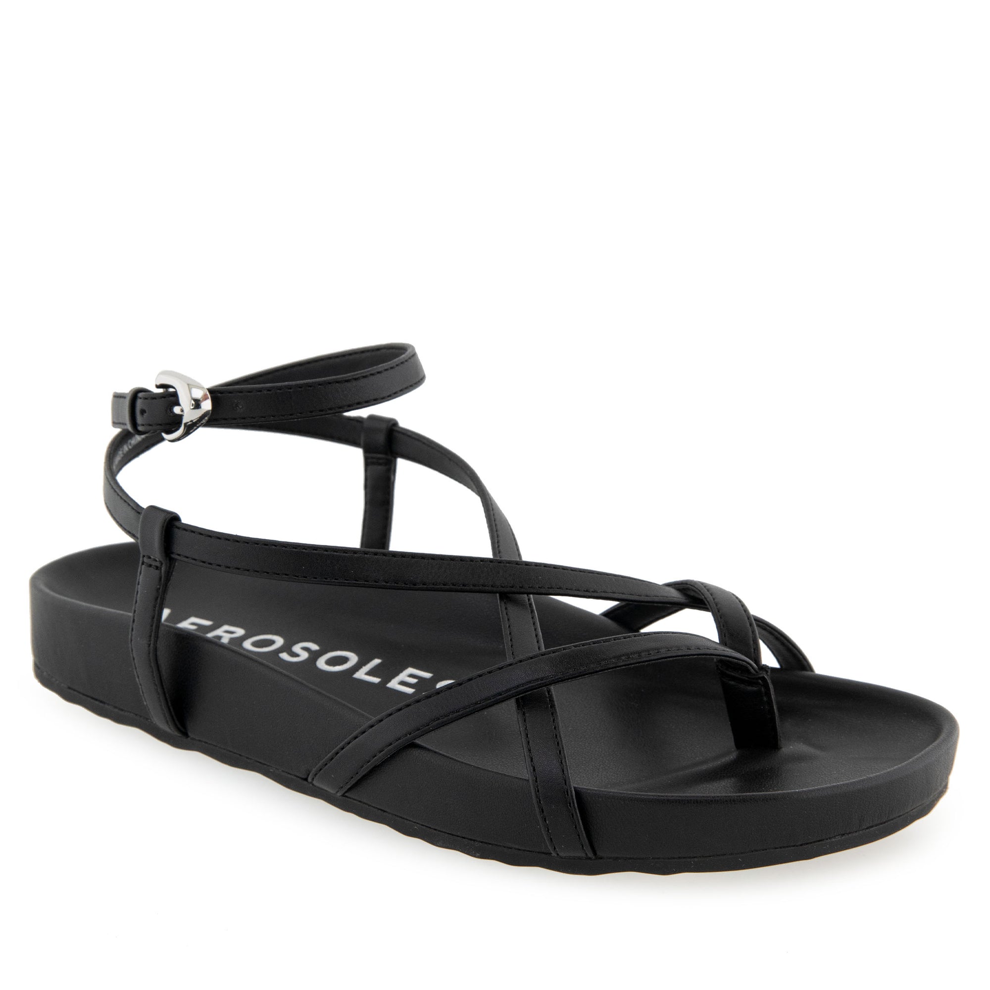 Leera Sandal Footbed | Black Faux Leather